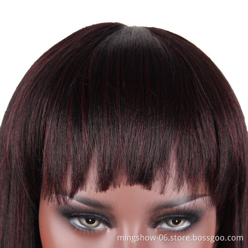 Long Straight Wigs for Black Women African American Synthetic Hair Wigs with Bangs Heat Resistant Wig